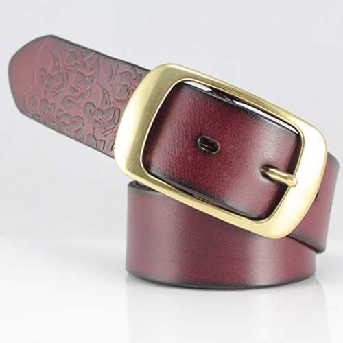 Spirng New Arrival!Chinese Flower-Carved Patterns,Luxurious Golden Copper Buckle,Full Grain Leather Belt,Girl's Belt in Spring.
