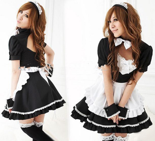 Japan Cosplay Maid Costume Lolita Ruffle Apron Dress(free Shipping)