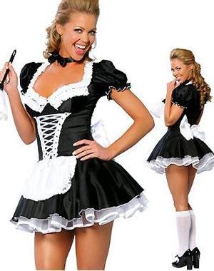 New Arrival Blcak&White Naughty Maid Uniform with Skirt&tie by EMS/DHL