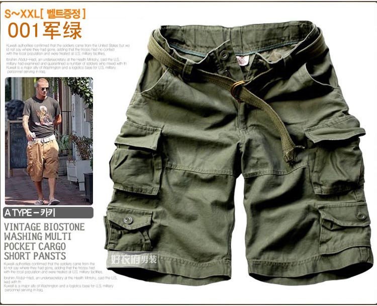 New Style 100% Pure Cotton Men's Cargo Combat Cotton Shorts Pants Color Army Green MS001