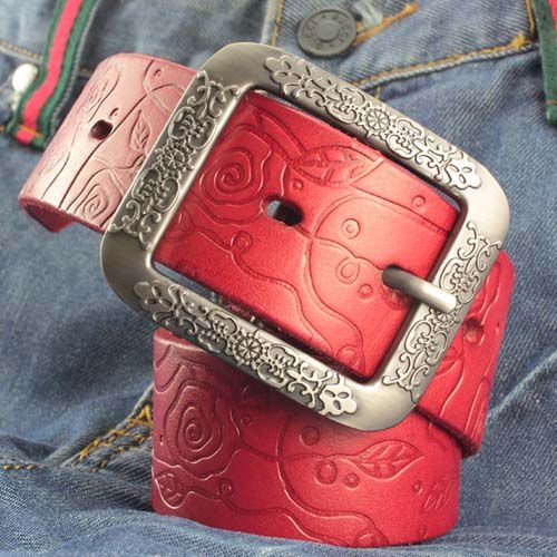 Spring New Arrival! Royal Flower-Carved Full Grain Leather Blet,Unique Flower-Carved Buckle,2Colors Available,Luxurious Handmade