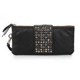 Hot Selling Sheepskin Wallet Rivets Bag Paragraph Purse Women's Clutch Wallets Color Coffee