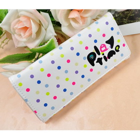 Free Shipping Wholesale Min 1pcs PU Material New Lovely Colour Dots Pattern Fashion Women Wallet Lady Wallet(black,white Colour)