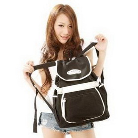 Korea Fashionabl Canvas School Backpack Bag Black