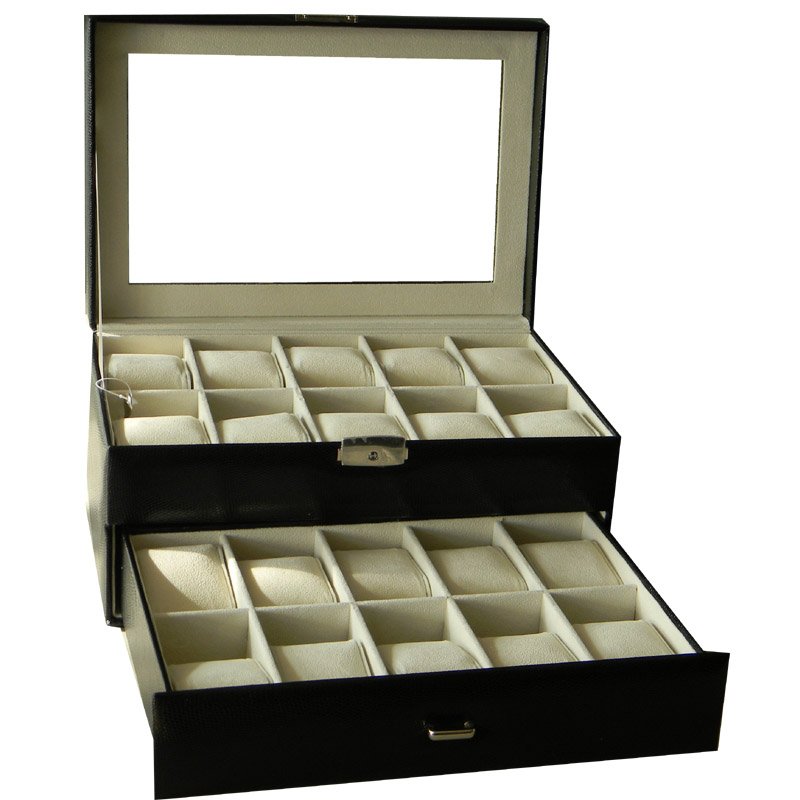 Black PU Leather Watch Box ,double Layers