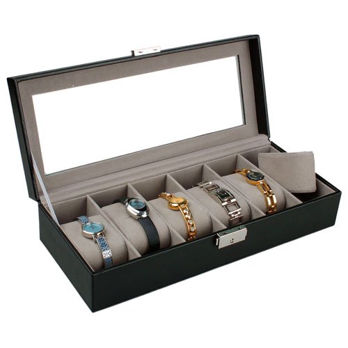 Rowling PU Leather 6 Compartment Leatherblack Watch Box