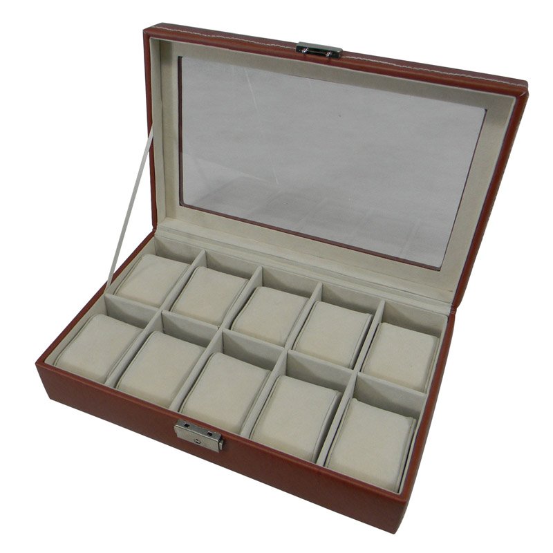 Rowling,Fashion PU Leather Watch Display Box with Plastic Clean Window