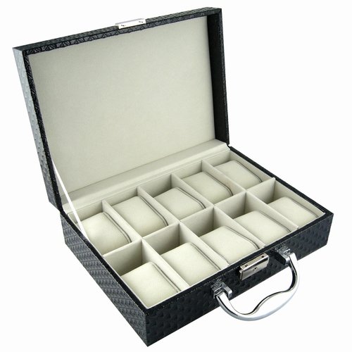 New Rectangle Top Leather Classic Black Watch Case