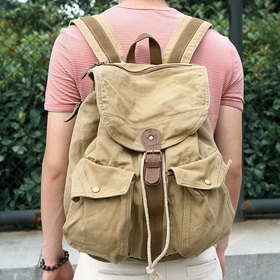 6604 Khaki Fashion Sports Backpack Bag, 100% Cotton Canvas Backpack,backpack