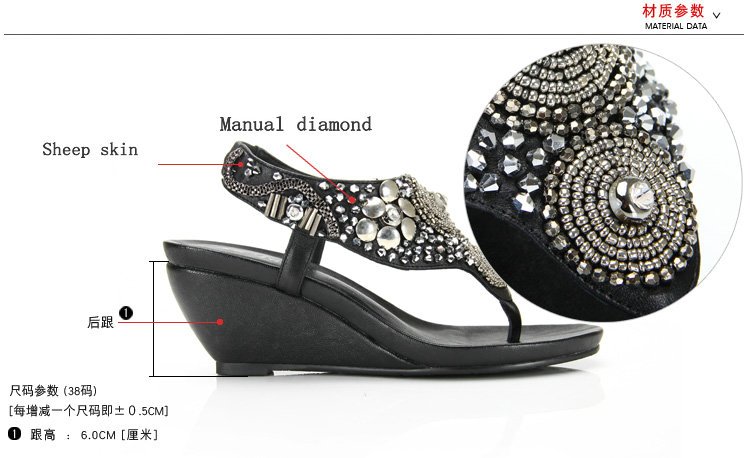 Lady's Sexy Wedge Heel with Crystal Diamond Dress Loafers