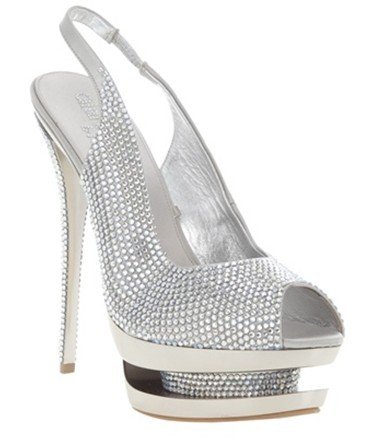 Silver Crystal Double Platform Sandals Peep Toe Shoes