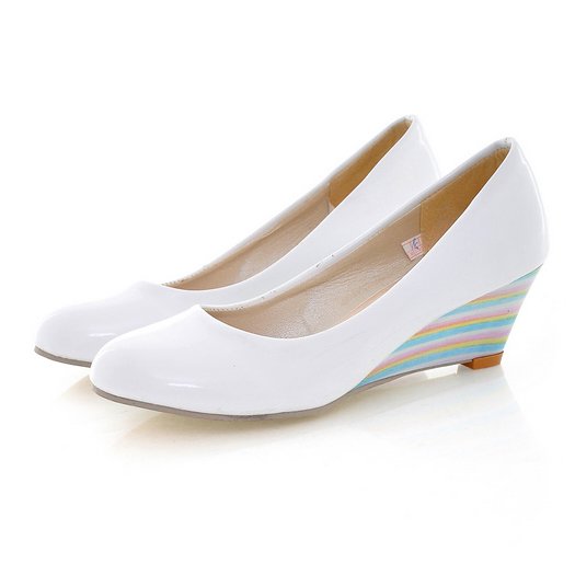 Wedge Heels Rainbow Style Heel Genuine Leather Dress Loafers