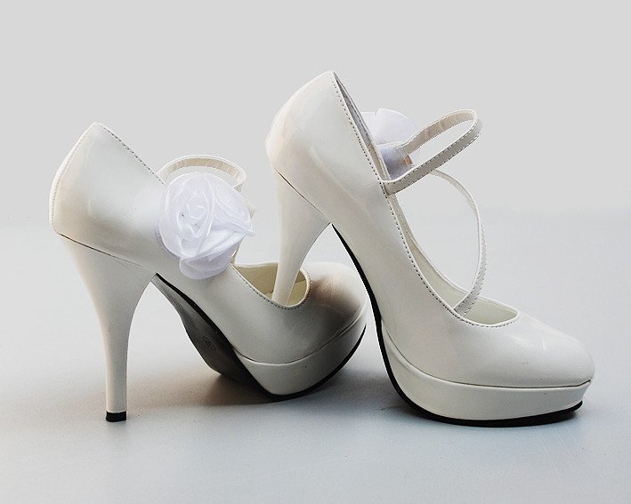 Unique White Color with Flower Buckle High Heel Women's Bridal Shoes