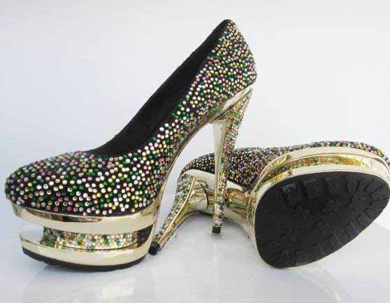 Italy Crystal Round Toe Pump Stiletto Heels Summer Double Pumps Sexy Platform Shoes