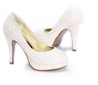 White Serpentine Pattern Closed Toes High Heel Women's Bridal Shoes
