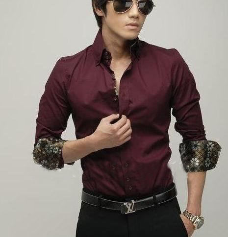 Men's Fashion Long Sleeve Casual Luxury Silk Pached Royal Shirts