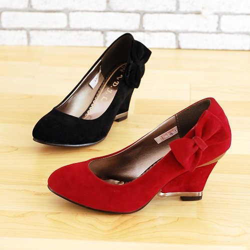 Genuine Leather Wedge Heel with Bowknot Full Color Dress Loafers
