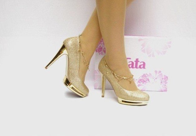 Super High Heels Closed Toes Elegant with Chain Women's Bridal Shoes