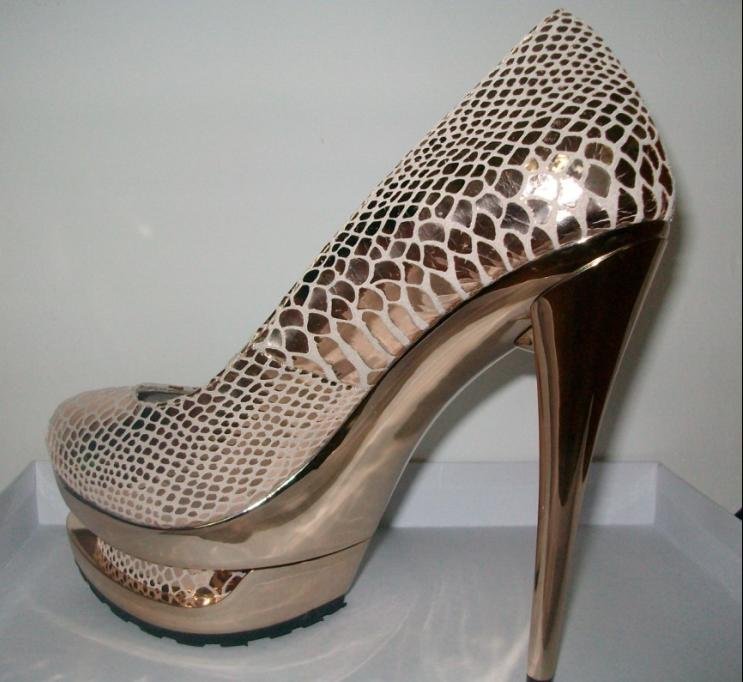 Sexy High Heel Golden Snakeskin Color Shinning Woman Shoes