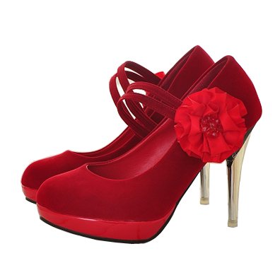 Genuine Leather High Heel with Big Flower Dress Loafers