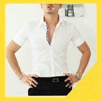Men's Short Sleeve Blouse Leisure Sleeves Shirts(White & Blue)