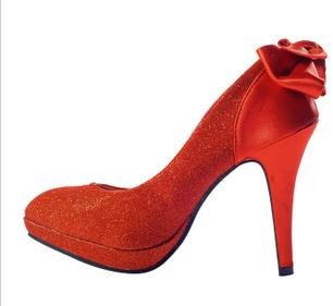 Satin Upper Unique Red Closed Toes Women's Bridal Shoes
