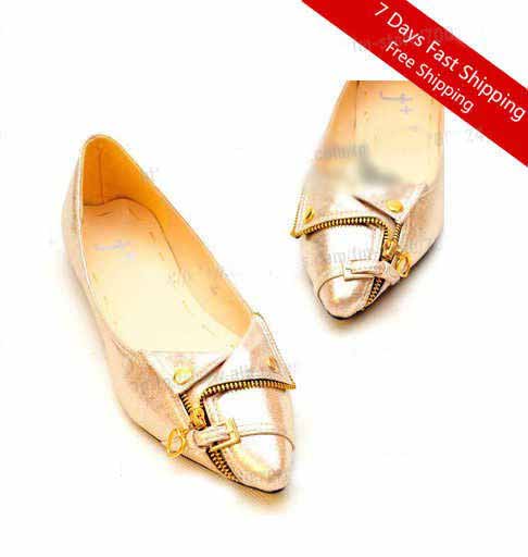 Lady's Golden Cusp Perfect Design Platform Heel Dress Loafers