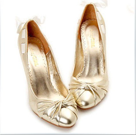 Genuine Leather Satin Upper High Heel Closed Toes Women's Bridal Shoes