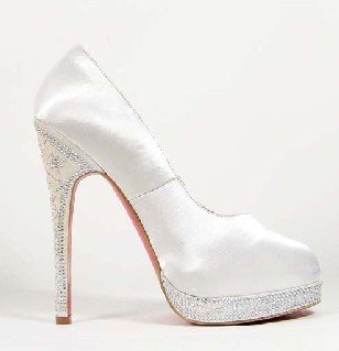 Brand Leather Stiletto Heels with Shining Bead Women's Bridal Shoes