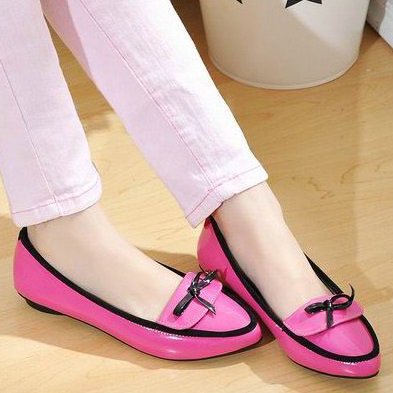 Fashion Brand  Womens Customer Made Cute Candy Bow Patent Leather Pointed Toe Flat Heel Dress Shoes