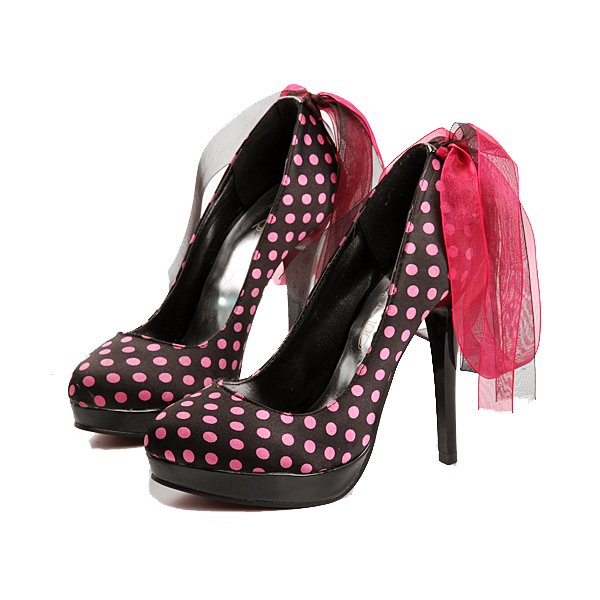Full Circle Dot High Heel with Lace Bowknot Dress Loafers