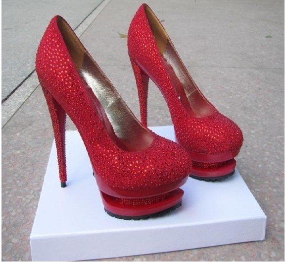 Two Paragraph Waterproof  Bead Shining High Heels Women's Bridal Shoes