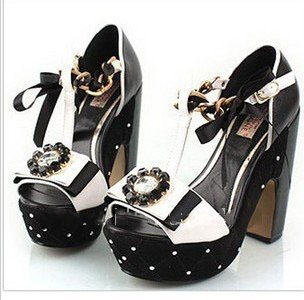 Popular Thick Bottom Diamond High Heels Shoes