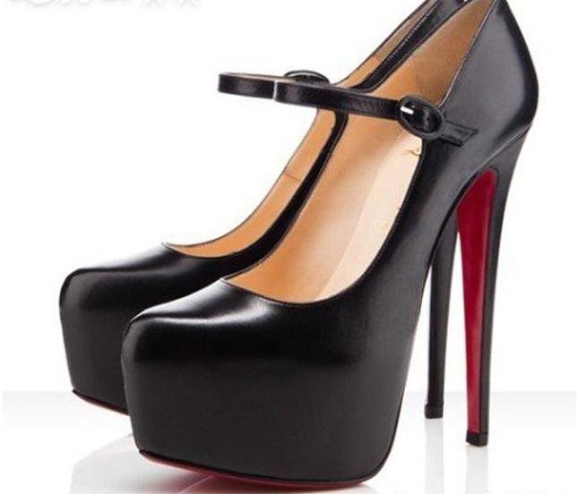 High Heels Black Leather Platform High Heel Women's Bridal Shoes