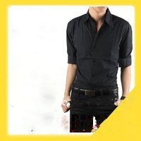 New Long-sleeved Korean Fashion Cotton Men's Shirts(White & Wine & Red & Purple & Brown)