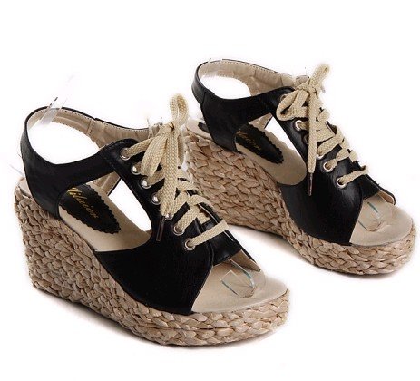 Roma Style Comfort-Footed Lace Up Wedge Shoes
