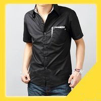 Affixed Cloth Fashion Personality 100% Cotton Short-sleeved Men's Shirt