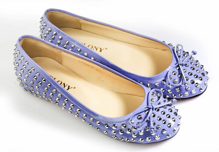 Fashion Blue Patent Women's Leather Flat Casual Shoes with Italy Rivet