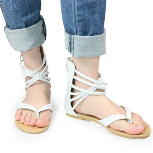 100% Leather White Gladiator Flat Sandals Shoes