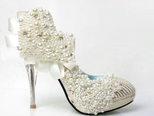 100% Handwork Customized Pearl Covered High Heel Women's Bridal Shoes