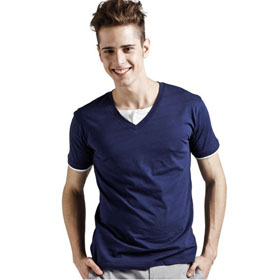 Navy Blue Cotton Wicking V-Neck Style Men's T-Shirts