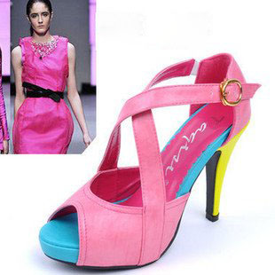 Sexy Lady's Waterproof High Heel Shoes with Cross-woven Bangages Combined Colorful Fish Head