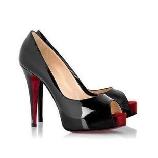 Fish Head with Red Sole Full Black Color Women's Bridal Shoes