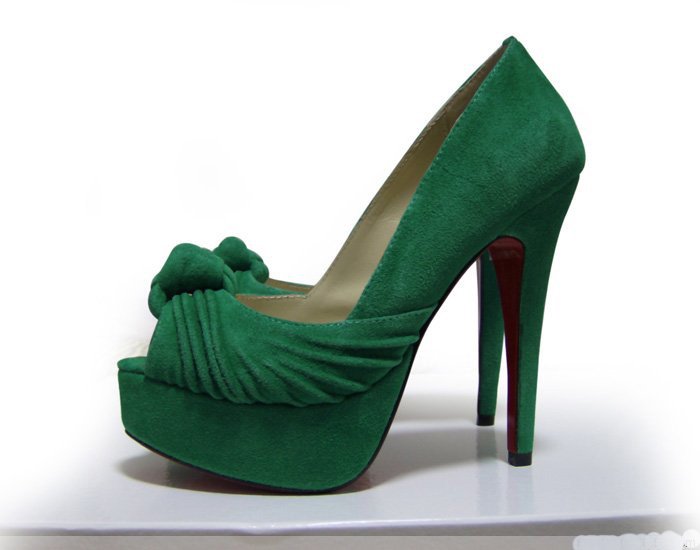 Green Suede Women's High Heels Platform Open Toe Shoes Of Red Individuality