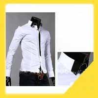New Men's Short-sleeved Shirt Slim Korean Features Collar Shirt(Purple Black White)