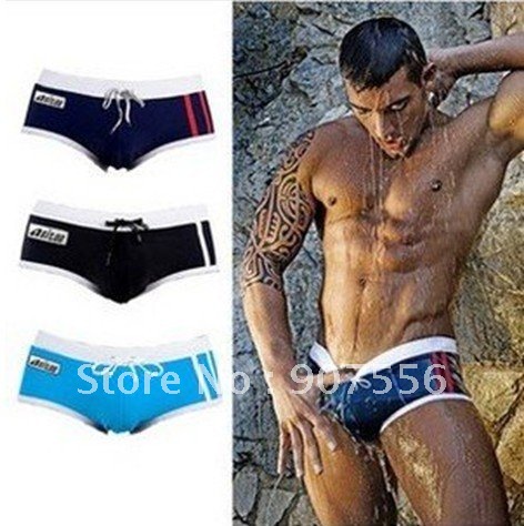 Black / White / Blue Men's Sexy Spandex Knitted Swimming Trunks / Swimwear