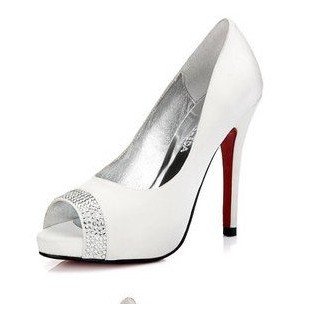 Genuine Leather Fish Head with Bead Shining Women's Bridal Shoes