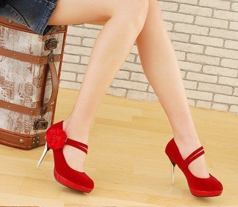 Big Double Flowers with High Water Table Spike Women's Bridal Shoes