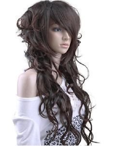 Dark Brown Deep Wave Lady's Long Style Synthetic Wigs