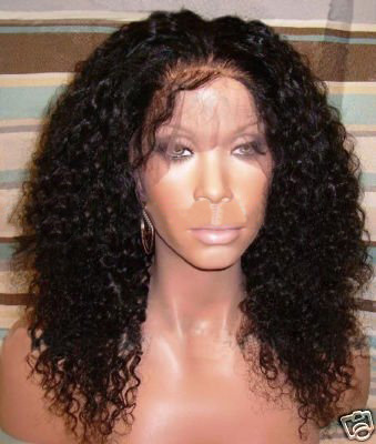Jerry Curl Jet Black Lady's Long Style Full Lace Wigs
